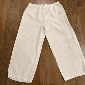 Hot Cotton Pants L 100% Linen white Pull On High Rise made USA